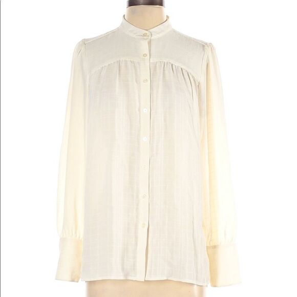 Loft Long Sleeve Ivory Button Front Blouse Size Small - Picture 1 of 3